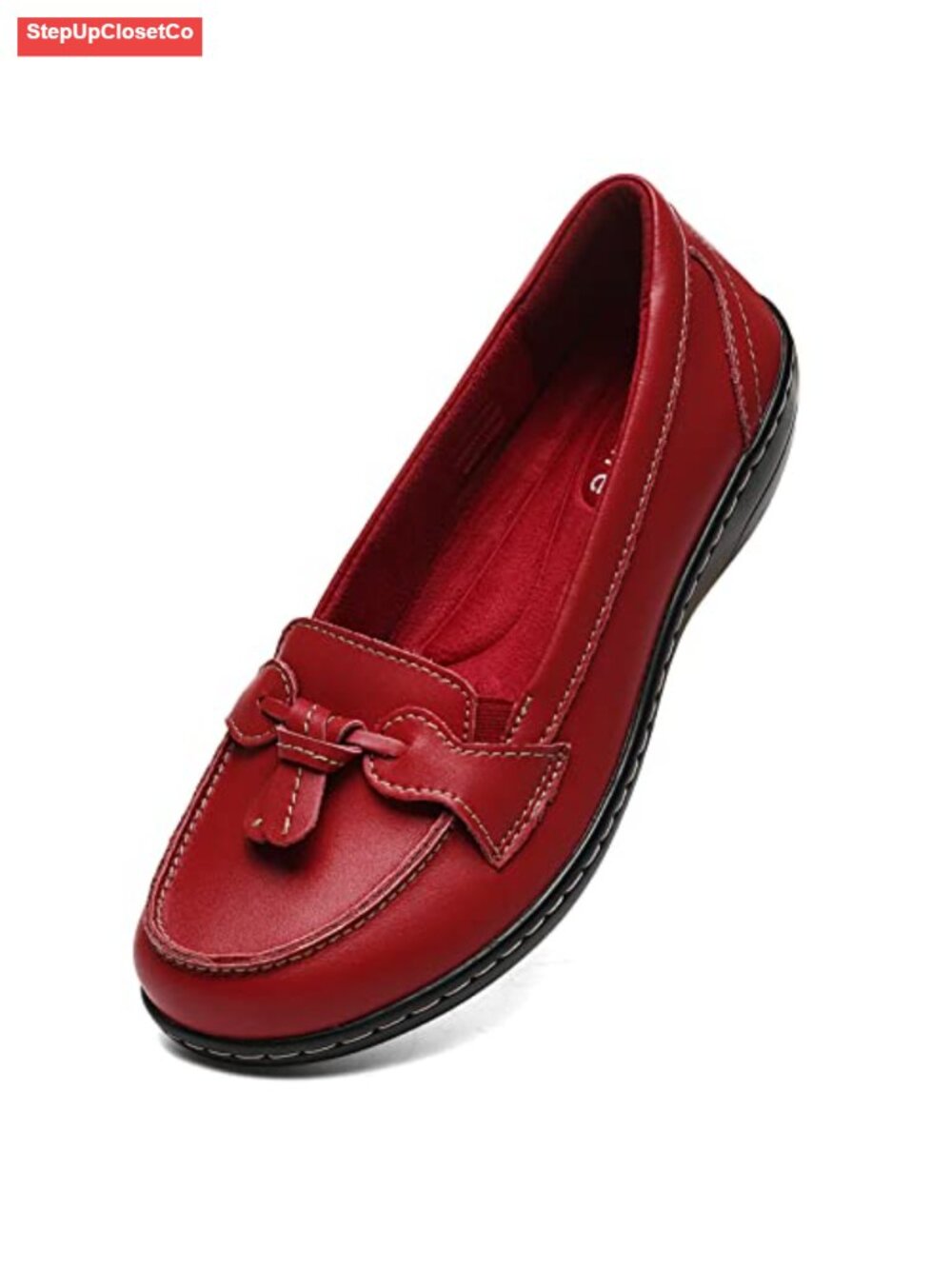 Women's Genuine Leather Tassel Loafers Slip-Ons Comfortable Work Office Flats